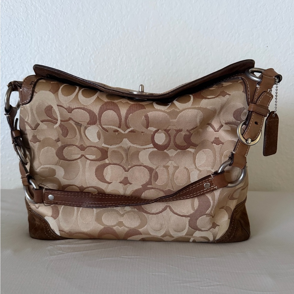 COACH Shoulder Bag Beige & Brown Signature Jacquard | Original Hang Tag 🏷️